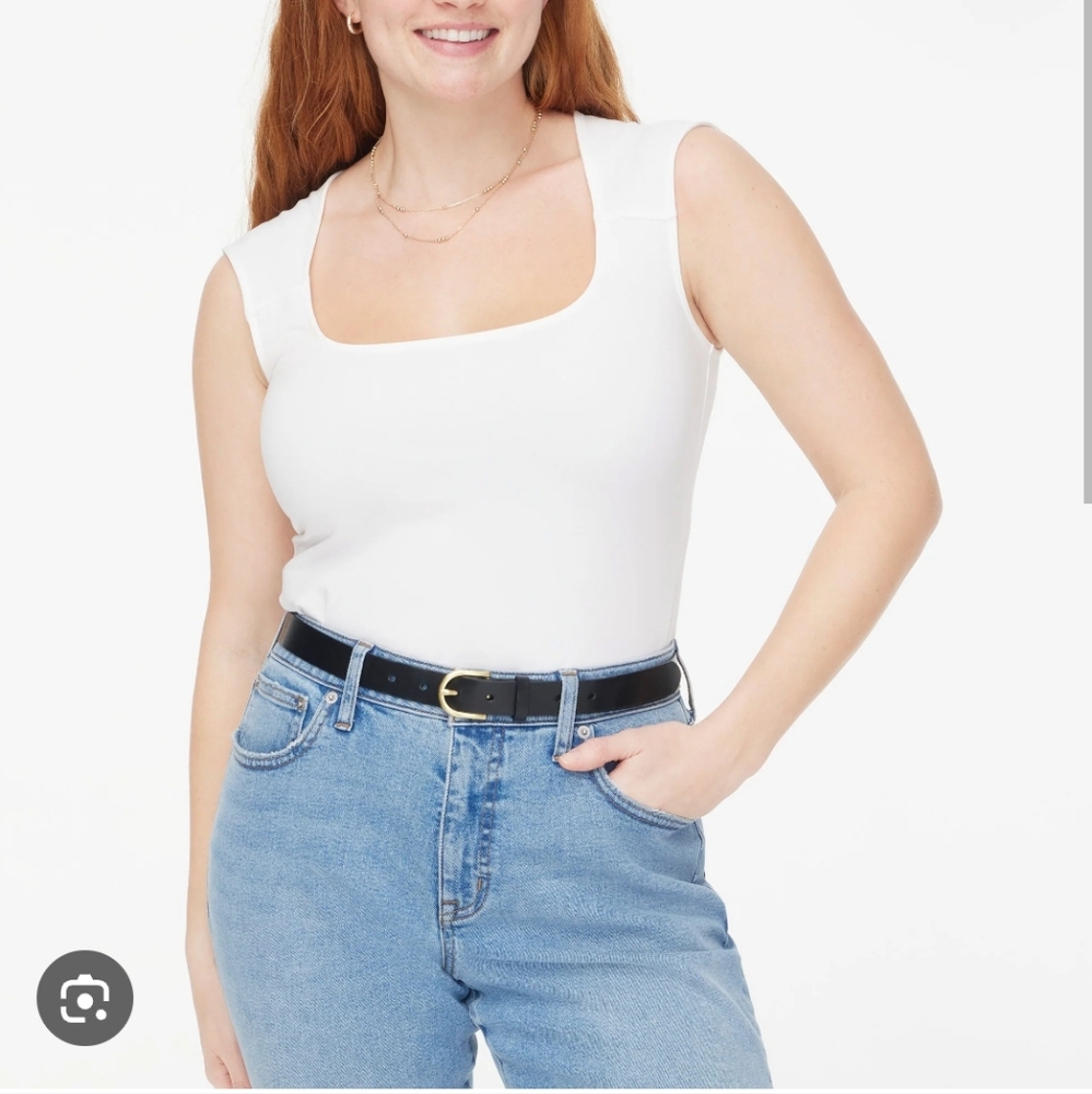 NWT J.Crew Cap-sleeve stretch cotton-blend squareneck tank top white xs $45 - Picture 2 of 10